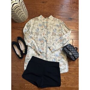 Floral Shirt Women's Long Sleeve Mandarin Collar Boho Cottagecore Top Size 10